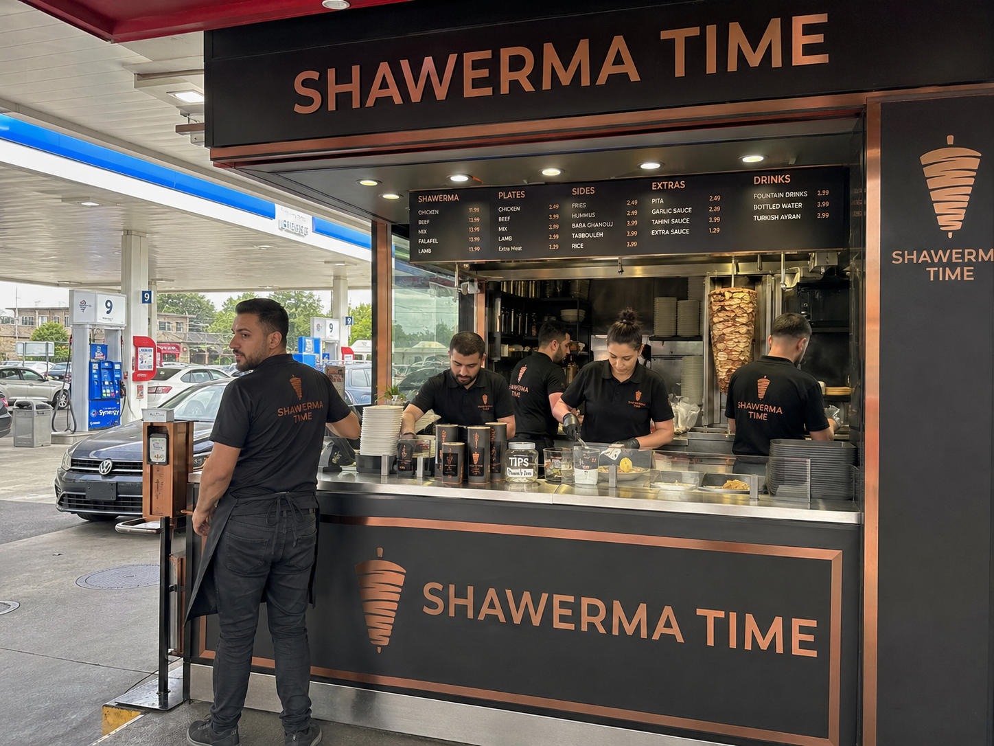 SHAWARMA TIME branch integrated into a fuel-corridor roadside site